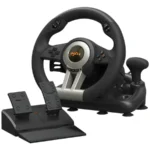PXN V3 Pro Gaming Racing Steering Wheel, 180-Degree Steering, Dual Vibration Motors, Linear Pedals – Black