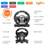 PXN V3 Pro Gaming Racing Steering Wheel, 180-Degree Steering, Dual Vibration Motors, Linear Pedals – Black - Image 2