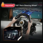 PXN V3 Pro Gaming Racing Steering Wheel, 180-Degree Steering, Dual Vibration Motors, Linear Pedals – Black - Image 4